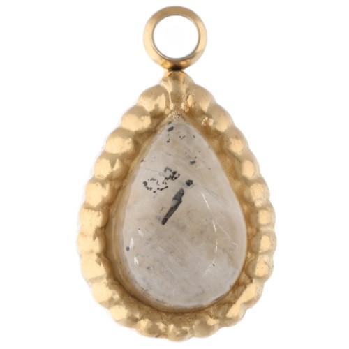 Charm gota 10x6 mm piedra preciosa - Acero inoxidable 304 Dorado - Labradorita x1