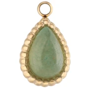 Dije en forma de gota de 10 x 6 mm con piedra preciosa - Acero inoxidable 304 Dorado - Aventurina teñida x1