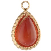 Dije en forma de gota de 10 x 6 mm con piedra preciosa - Acero inoxidable 304 Dorado - Cornalina teñida
