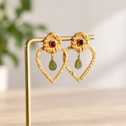 Dije en forma de gota de 10 x 6 mm con piedra preciosa - Acero inoxidable 304 Dorado - Cornalina teñida