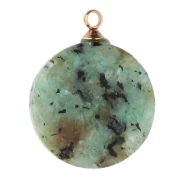 Colgante redondo de 15 mm con diseño de rayos de sol - Acero inoxidable dorado 304 - Turquesa africana x1