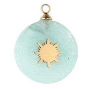 Dije redondo de 15 mm con diseño de sol - Acero inoxidable 304 Dorado - Amazonita teñida x1
