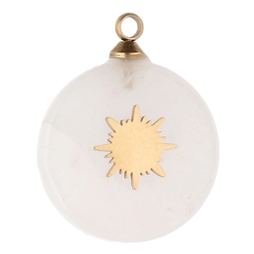 15 mm sunburst charm - Acero inoxidable 304 oro - Cuarzo rosa x1