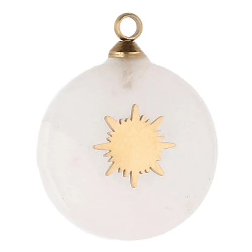 15 mm sunburst charm - Acero inoxidable 304 oro - Cuarzo rosa x1