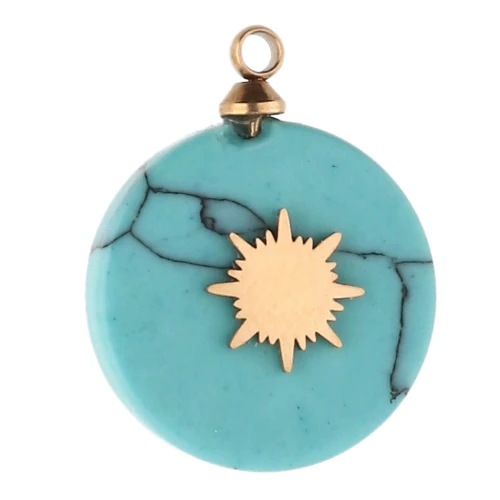 15 mm sunburst charm - Acero inoxidable dorado 304 - Imitación turquesa x1