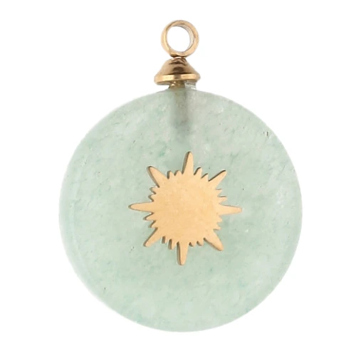 15 mm sunburst charm - acero inoxidable 304 oro - Aventurina x1