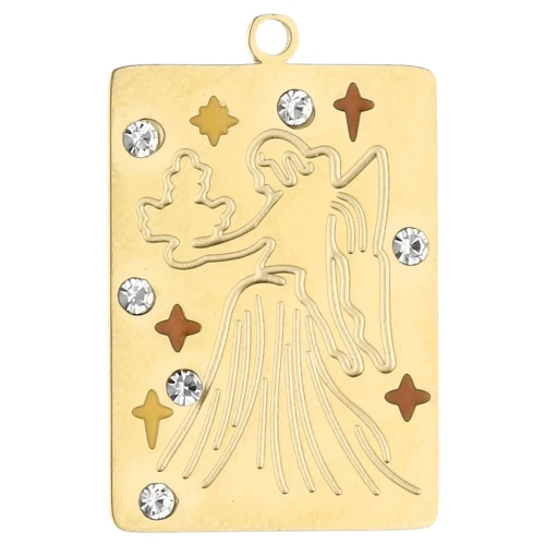 Colgante rectángulo 27,5x18 mm - Signo zodiacal Virgo - Acero inoxidable 304 Oro x1