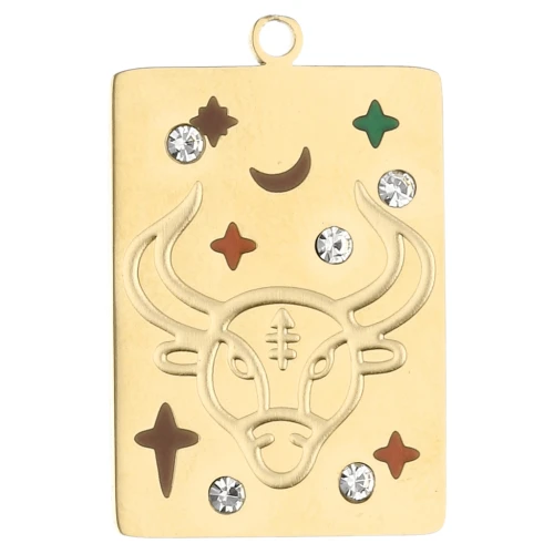 Colgante rectángulo 27,5x18 mm - signo zodiacal Tauro - acero inoxidable 304 Oro