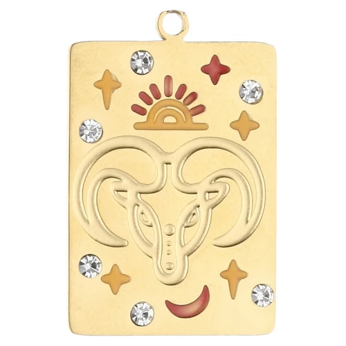 Colgante rectángulo 27.5x18 mm - signo zodiacal Aries - acero inoxidable 304 Oro x1