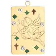 Colgante rectángulo 27,5x18mm - signo zodiacal Sagitario - acero inoxidable 304, chapado en oro|raw }}