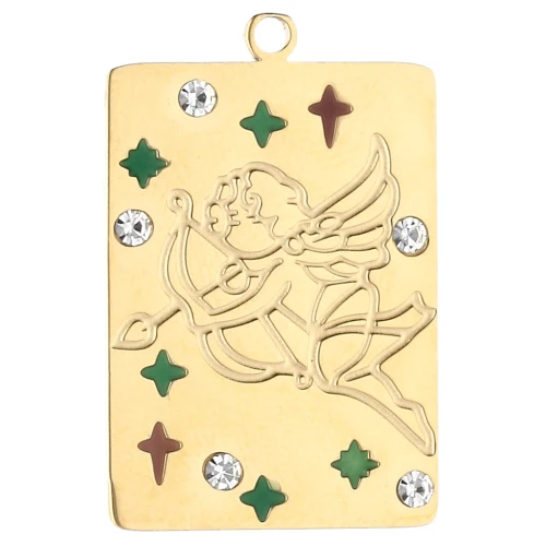 Colgante rectángulo 27,5x18mm - signo zodiacal Sagitario - acero inoxidable 304, chapado en oro