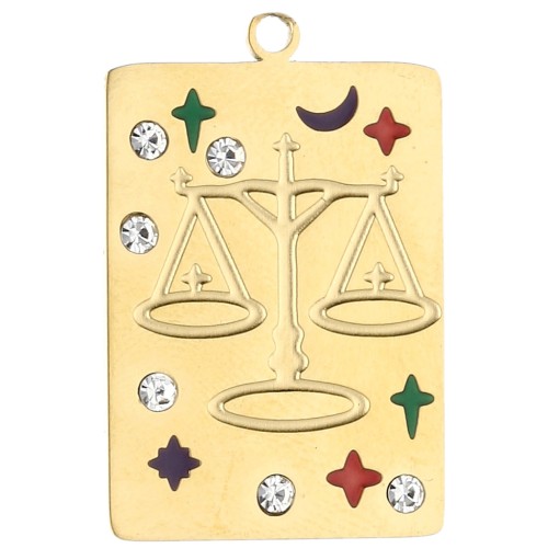 Colgante rectángulo 27,5x18 mm - signo del zodíaco Libra - acero inoxidable 304 Gold