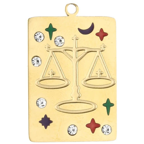 Colgante rectángulo 27,5x18 mm - signo del zodíaco Libra - acero inoxidable 304 Gold