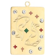 Colgante rectángulo 27,5x18 mm - signo zodiacal Piscis - acero inoxidable 304 Oro|raw }}