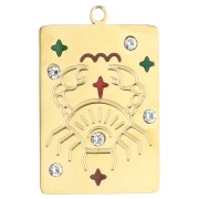 Colgante rectángulo 27.5x18 mm - signo zodiacal Cáncer - acero inoxidable 304 Oro x1|raw }}