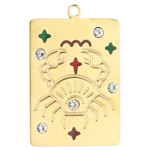 Colgante rectángulo 27.5x18 mm - signo zodiacal Cáncer - acero inoxidable 304 Oro x1