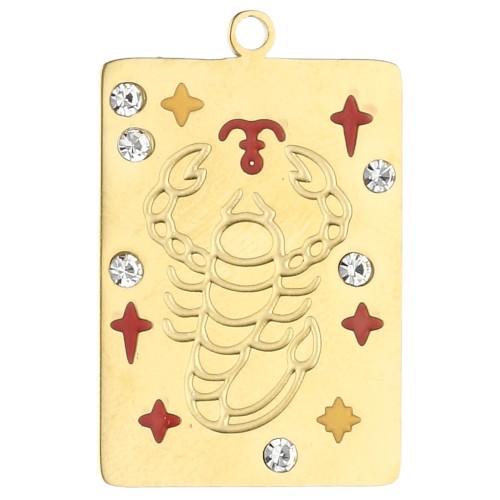 Colgante rectángulo 27,5x18 mm - Signo zodiacal Escorpio - Acero inoxidable 304 Oro