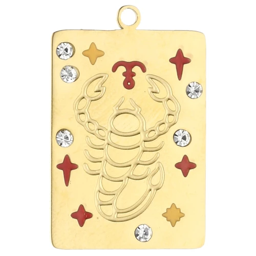 Colgante rectángulo 27,5x18 mm - Signo zodiacal Escorpio - Acero inoxidable 304 Oro