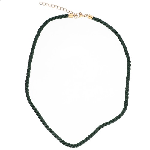 Collar de cordón trenzado de poliéster de 4 mm - Acero inoxidable 304 - Oro - Verde oscuro x1