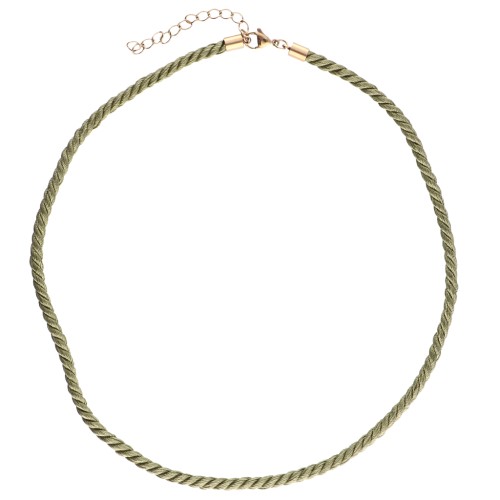 Collar de cordón trenzado de poliéster de 4 mm - Acero inoxidable 304 - Oro - Caqui x1