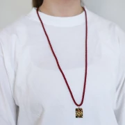 Collar largo de cordón trenzado de poliéster 4 mm - Acero inoxidable 304 - Oro - Rojo oscuro x1