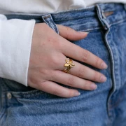 Anillo flor ajustable - S.50 a S.61 - Acero inoxidable 316L chapado en oro x1