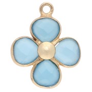 Colgante Flor 16 mm - Dorado con oro fino - Calcedonia azul x1