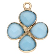 Colgante Flor 16 mm - Dorado con oro fino - Calcedonia azul x1
