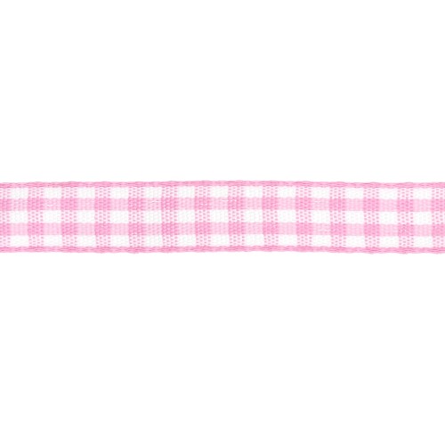 Cinta de guinga de poliéster de 10 mm - Rosa - Blanco x1m
