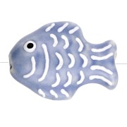 Cuenta pez de cerámica 27x20 mm - Azul vaquero - Blanco x1