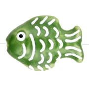 Cuenta pez cerámica 27x20 mm - Verde - Blanco x1