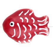 Cuenta pez cerámica 27x20 mm - Rojo - Blanco x1