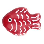Cuenta pez cerámica 27x20 mm - Rojo - Blanco x1