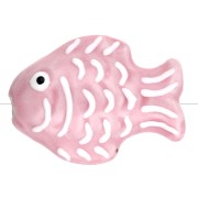 Cuenta pez cerámica 27x20 mm - Rosa claro - Blanco x1