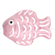 Cuenta pez cerámica 27x20 mm - Rosa claro - Blanco x1