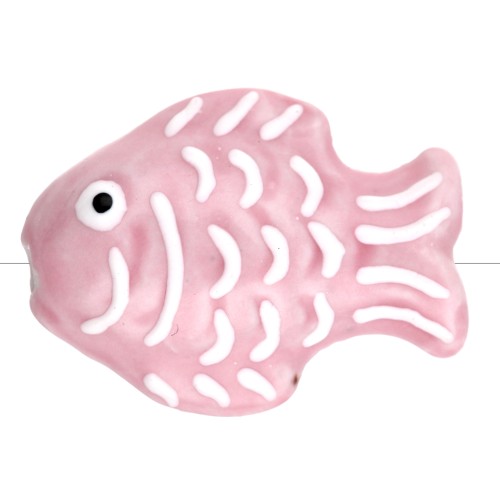 Cuenta pez cerámica 27x20 mm - Rosa claro - Blanco x1