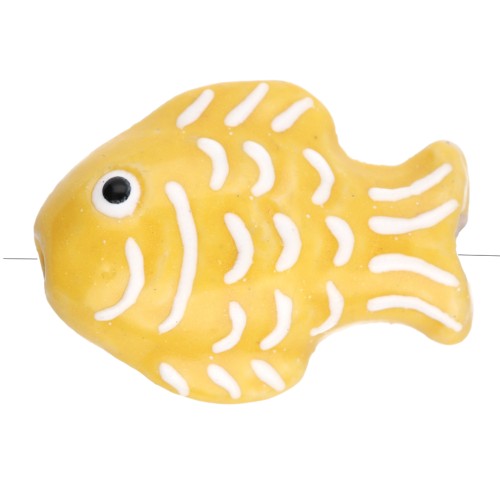 Cuenta pez cerámica 27x20 mm - Amarillo - Blanco x1