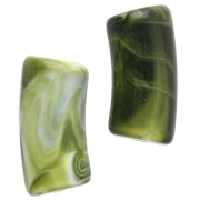 Cuentas de tubo curvado 29x14 mm en acrílico opaco - Verde oscuro jaspeado - Blanco x10
