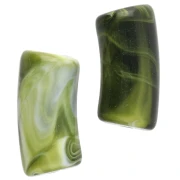 Cuentas de tubo curvado 29x14 mm en acrílico opaco - Verde oscuro jaspeado - Blanco x10