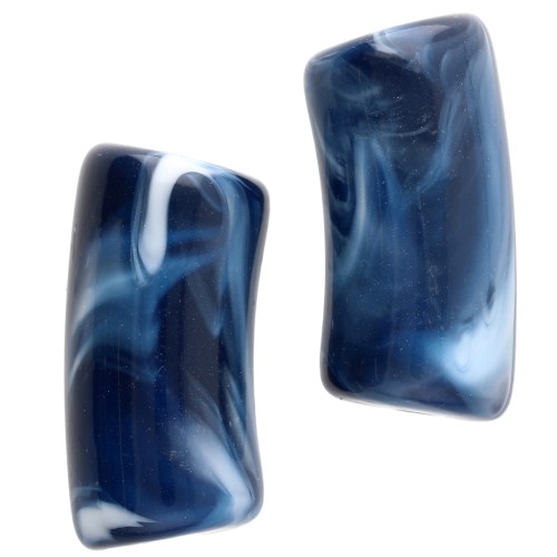 Cuentas de tubo curvado 29x14 mm en acrílico opaco - Azul oscuro jaspeado - Blanco x10