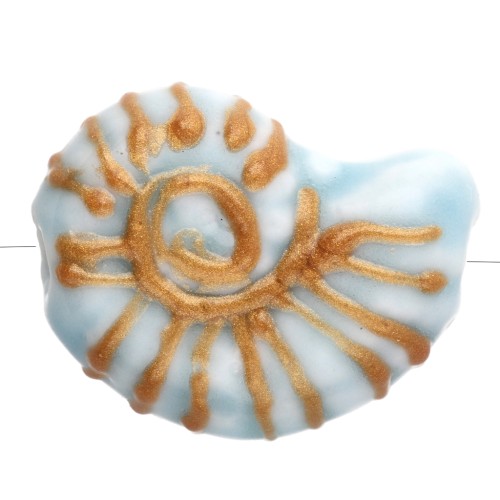 Cuenta de cerámica de concha de caracol 21x16 mm - Azul - Oro x1
