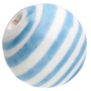 Cuentas redondas de cerámica rayadas 12 mm - Blanco - Azul claro x4