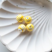 Cuentas redondas de cerámica rayadas 12 mm - Blanco - Amarillo x4