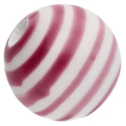 Cuentas redondas de cerámica rayadas 12 mm - Blanco - Rosa viejo x4