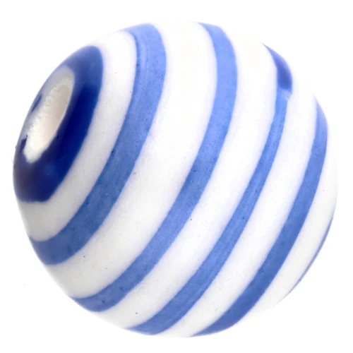 Cuentas redondas de cerámica rayadas 12 mm - Blanco - Azul oscuro x4