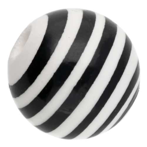 Cuentas redondas de cerámica rayadas 12 mm - Blanco - Negro x4