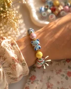 Cuentas redondas de cerámica rayadas 12 mm - Blanco - Negro x4