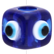 Cuenta cubo resina 8 mm - motivo ojo en relieve - Azul marino - Blanco - Azul x1