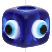 Cuenta cubo resina 8 mm - motivo ojo en relieve - Azul marino - Blanco - Azul x1