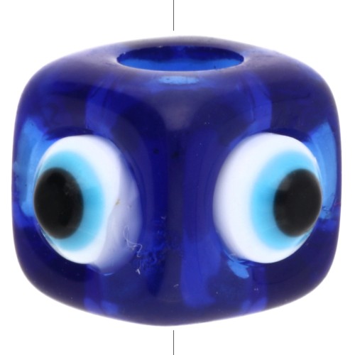 Cuenta cubo resina 8 mm - motivo ojo en relieve - Azul marino - Blanco - Azul x1